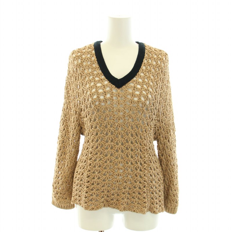 アキラナカ AKIRA NAKA ニット セーター Vネック 長袖 クロシェ編み 麻  
