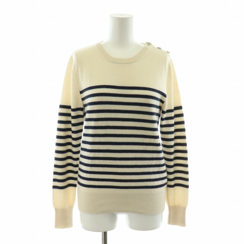 タカシマヤ TAKASHIMAYA ニット セーター ボーダー カシミヤ 長袖 M 白 
