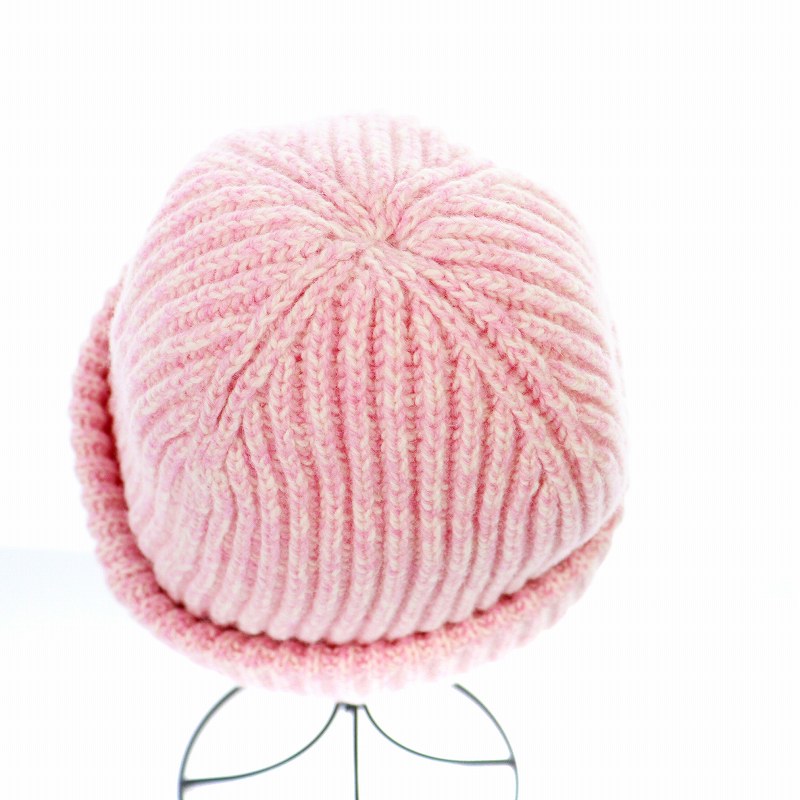 GANNI ピンク ニット帽 GANNI ピンク リブ編みニット帽 美品