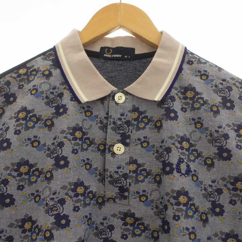フレッドペリー FRED PERRY ポロシャツ 半袖 花柄 L 紺 ネイビー