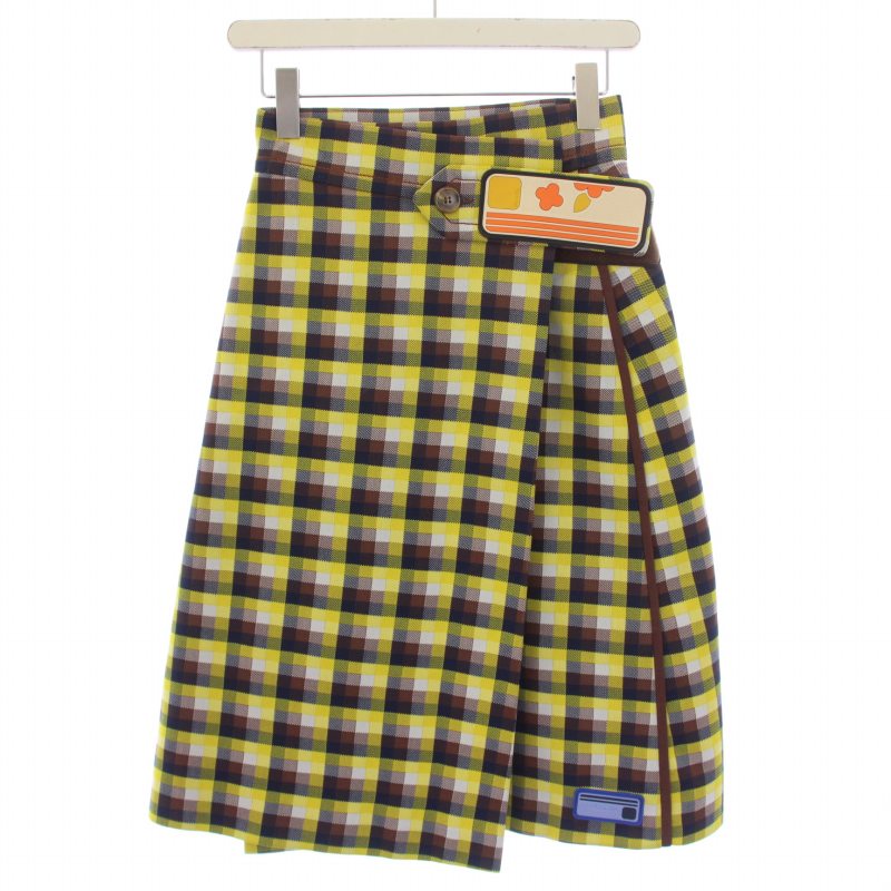 プラダ PRADA 17AW ラップスカート ミモレ丈 チェック柄 ラバー プラダ PRADA 17AW ラップスカート ミモレ丈 チェック柄 ラバー