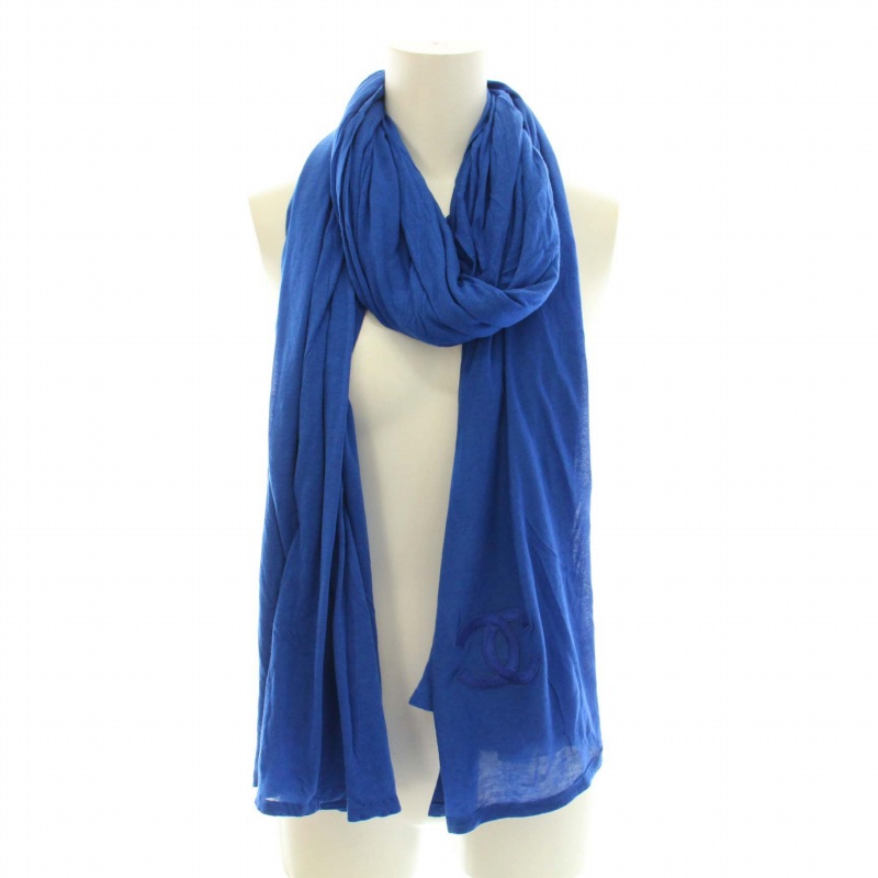 CHANEL シャネル　COCOマーク　カシミア　ストール　水色 CHANEL シャネル ココマーク ロゴ ストール 総柄 ブルー