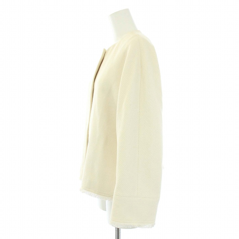 エブール ebure フリンジツイード ノーカラージャケット 36 S 白