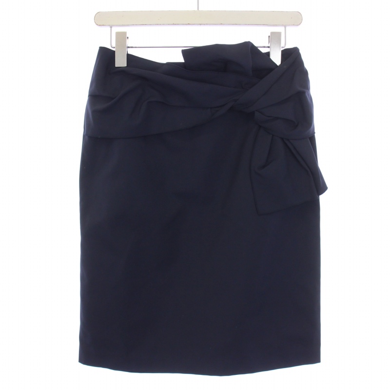 LANVIN en Bleu リボン付きひざ丈スカート 38
