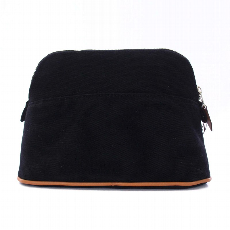 エルメス HERMES ボリードポーチPM キャンバス Hロゴ刺繍 黒 ブラック  