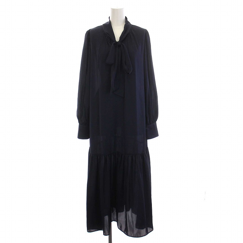 プラステ PLST 23SS 2WAYボウタイワンピース ロング 長袖 M 紺 