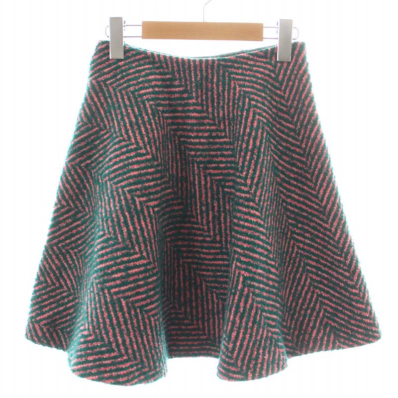 プラダ PRADA フレアスカート ひざ丈 ヘリンボーン ツイード モヘア混  