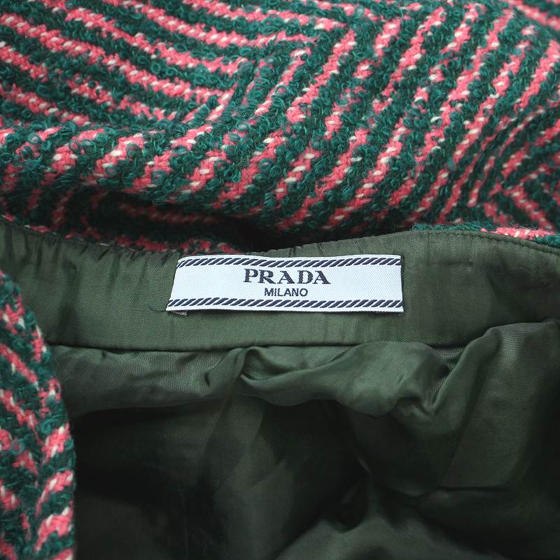 PRADA フレアスカート ヘリンボーン模様 プラダ PRADA フレアスカート ひざ丈 ヘリンボーン ツイード モヘア混