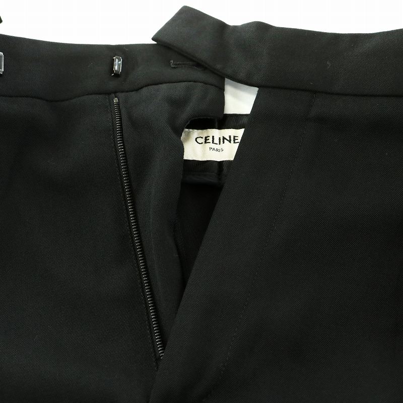 セリーヌ CELINE パンツ スラックス タック ウール 34 S 黒 ブラック