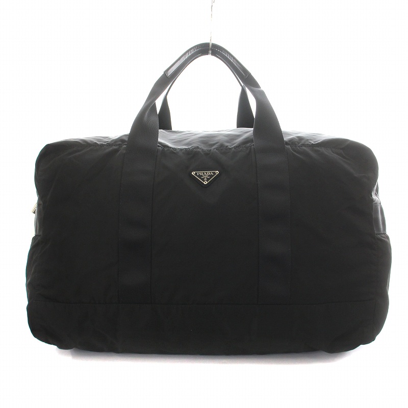 プラダ PRADA ボストンバッグ ハンド 三角プレート ナイロン 黒 