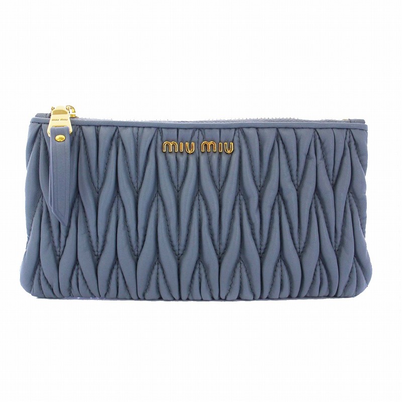 ミュウミュウ miumiu マテラッセ マルチケース ポーチ レザー ゴールド 