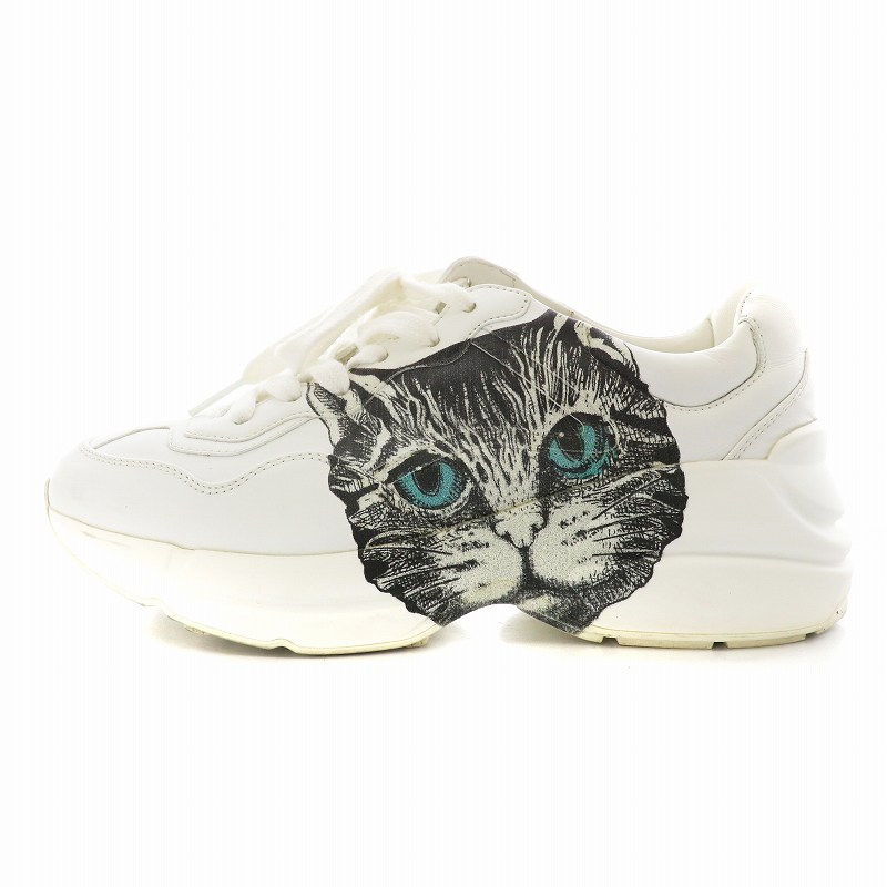 グッチ GUCCI ライトン スニーカー シューズ 猫プリント レザー 36.5 