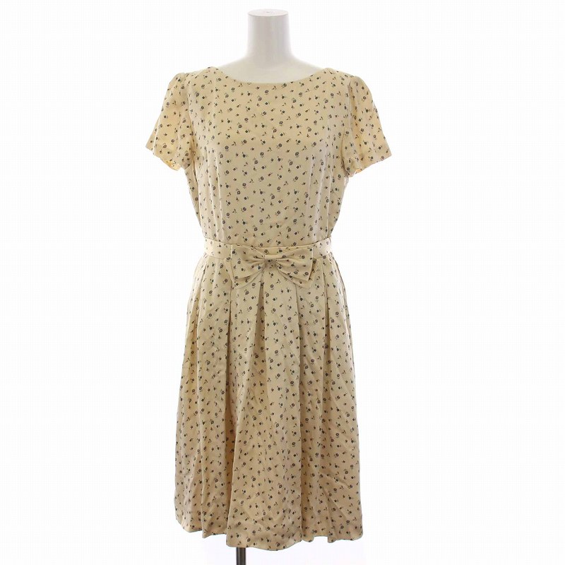 ハナエモリ HANAE MORI サテン ワンピース ひざ丈 小花柄 シルク 絹100 