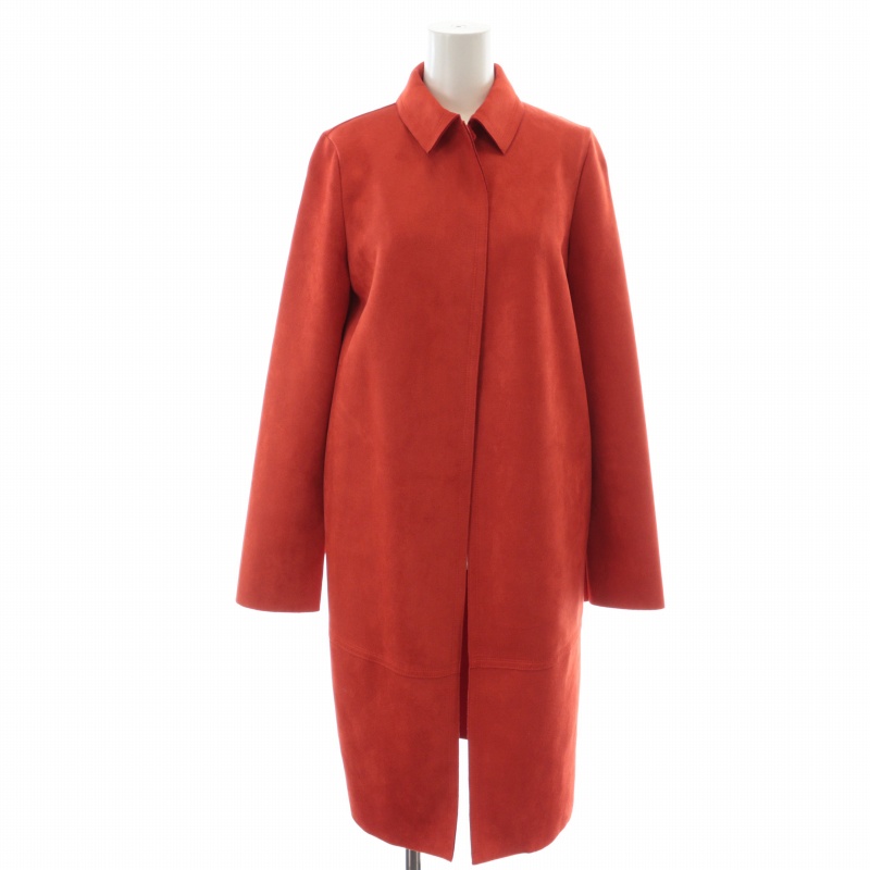 ザラ ZARA ステンカラーコート ロング ベルベット XS 赤 レッド 2712 