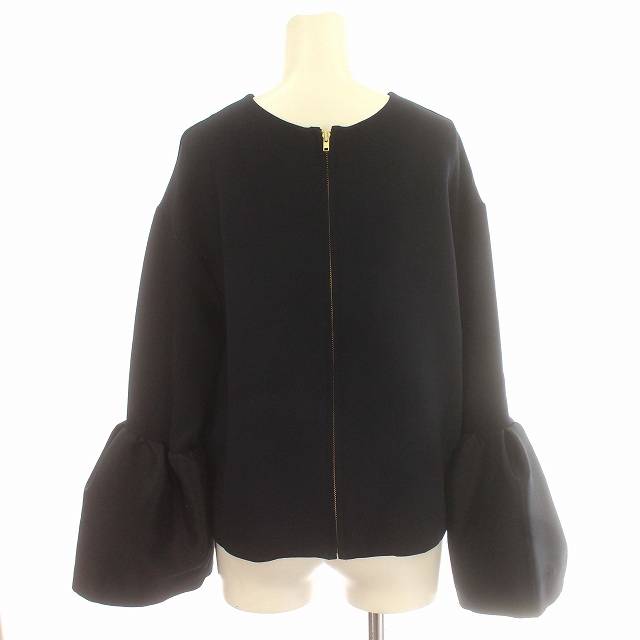ヘイブ Heve 2WAY ジップアップ ノーカラー ブラウス フレアスリーブ F 