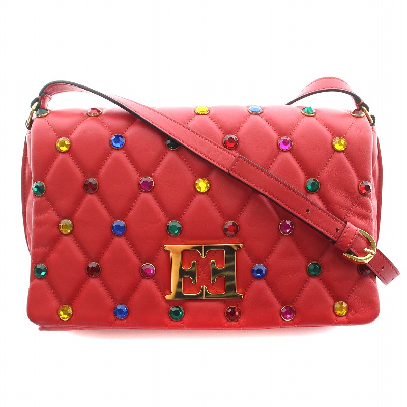 エスカーダ ESCADA ショルダーバッグ レザー キルティング ビジュー 