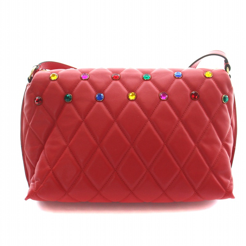 エスカーダ ESCADA ショルダーバッグ レザー キルティング ビジュー 