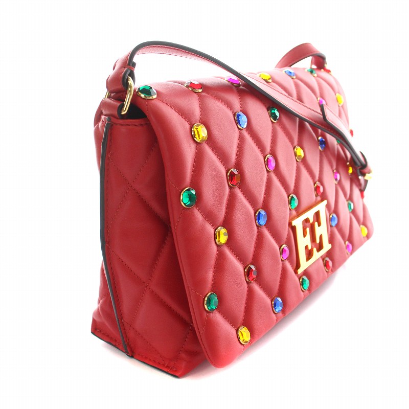 エスカーダ ESCADA ショルダーバッグ レザー キルティング ビジュー 