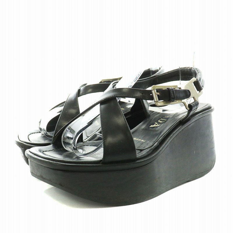 プラダ PRADA サンダル ストラップ スクエアトゥ 厚底 22.5cm 黒 