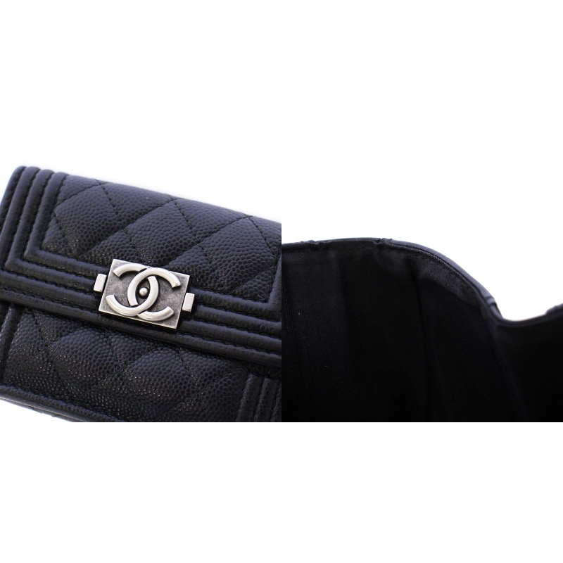 CHANEL シャネル ボーイシャネル キャビアスキン マトラッセ　三つ折り財布 BOY CHANEL シャネル 財布 三つ折り ボーイシャネル CC キャビア