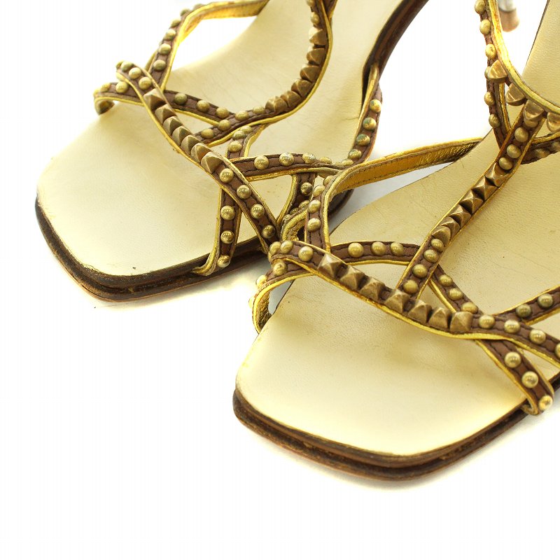 プラダ PRADA サンダル ストラップ ヒール スタッズ レザー 37