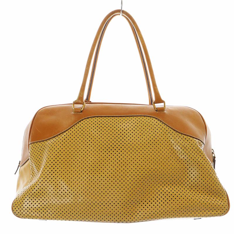 プラダボストンバッグハンドバッグパンチングレザー 