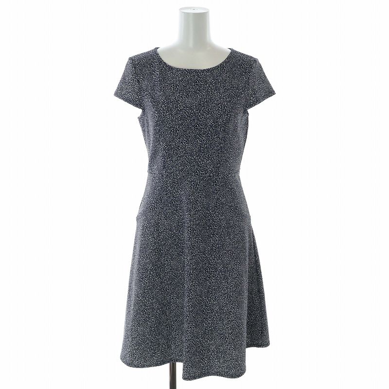 アナイ ANAYI ワンピース ひざ丈 総柄 半袖 36 S 紺 ネイビー 白  