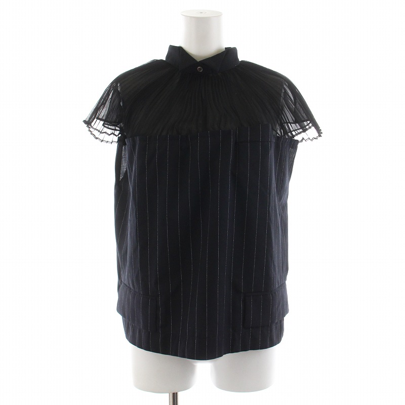 サカイ sacai シャツ ブラウス 半袖 プリーツ シースルー シアー 切替  