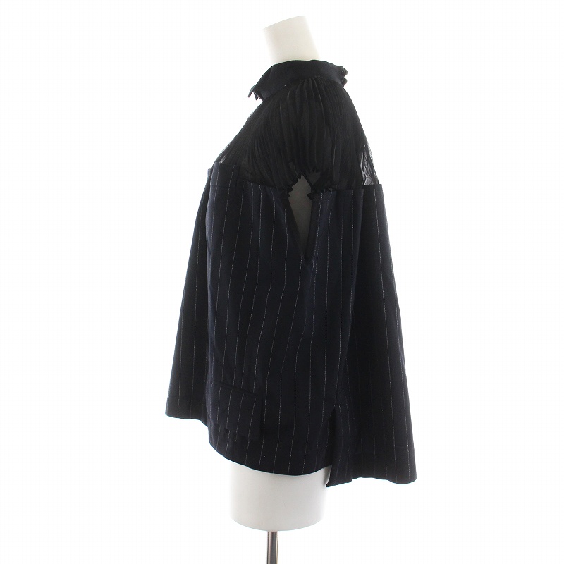 サカイ sacai シャツ ブラウス 半袖 プリーツ シースルー シアー 切替 