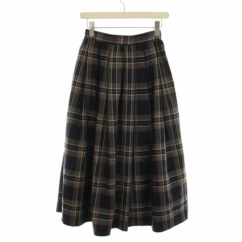 akiki フレアスカート ミモレ ロング チェック柄 38 M 紺 ネイビー  