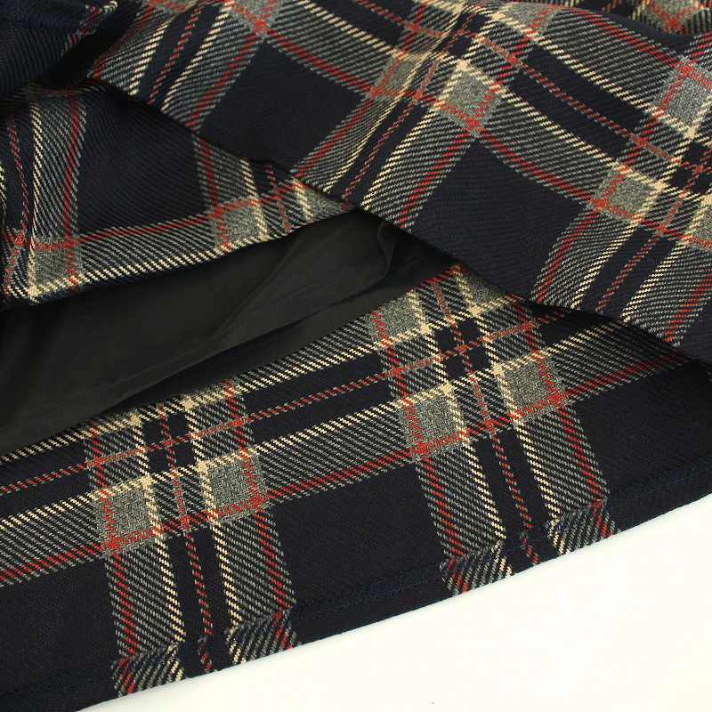 akiki フレアスカート ミモレ ロング チェック柄 38 M 紺 ネイビー  