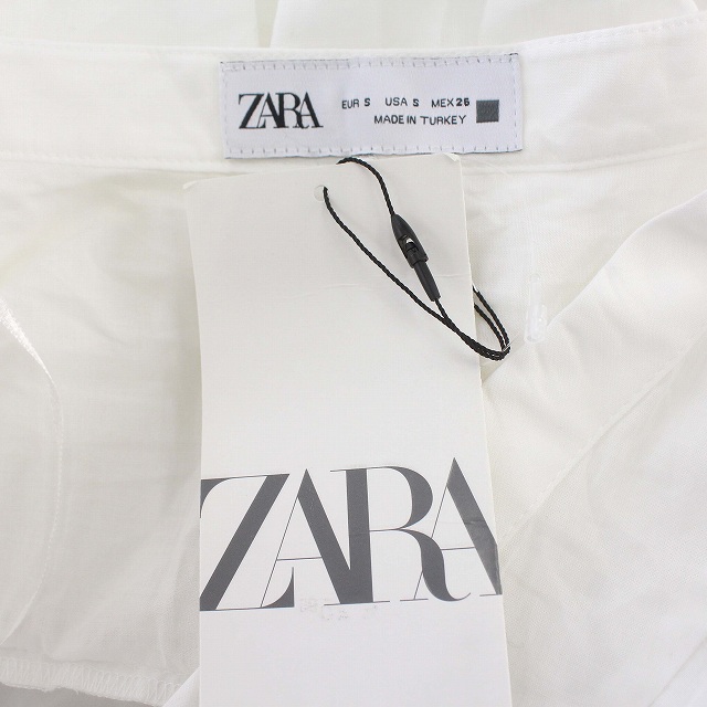 未使用品 ザラ ZARA シャツ ブラウス 長袖 パフスリーブ 刺繍 花柄 S 