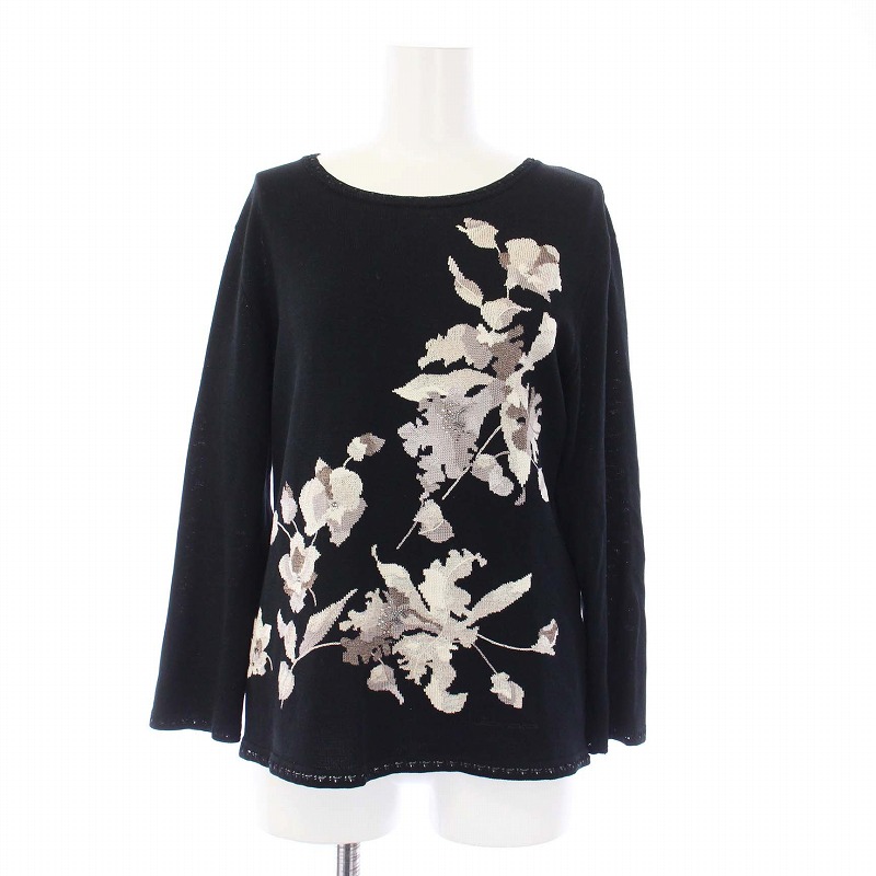 レオナール LEONARD FASHION ニット カットソー 七分袖 花柄 ライン 