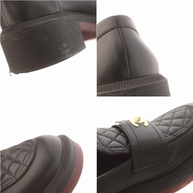 CHANEL 黒 レザー ローファー キルティング