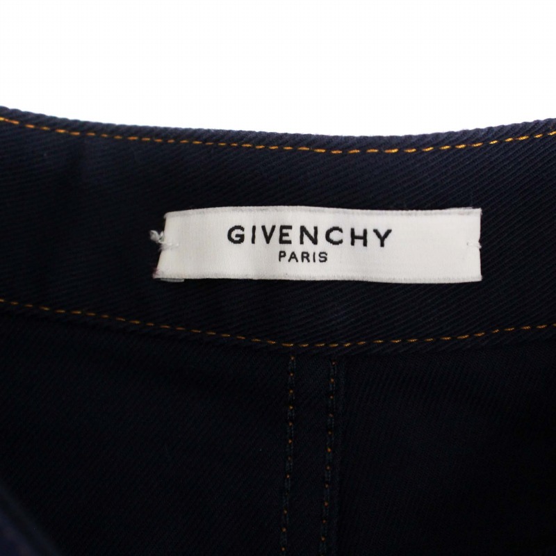 ジバンシィ GIVENCHY ジップ フリル フレアスカート ひざ丈 36 S 紺  