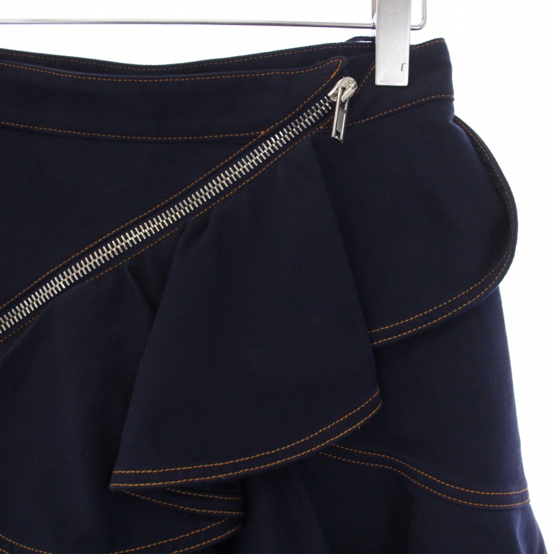 ジバンシィ GIVENCHY ジップ フリル フレアスカート ひざ丈 36 S 紺  