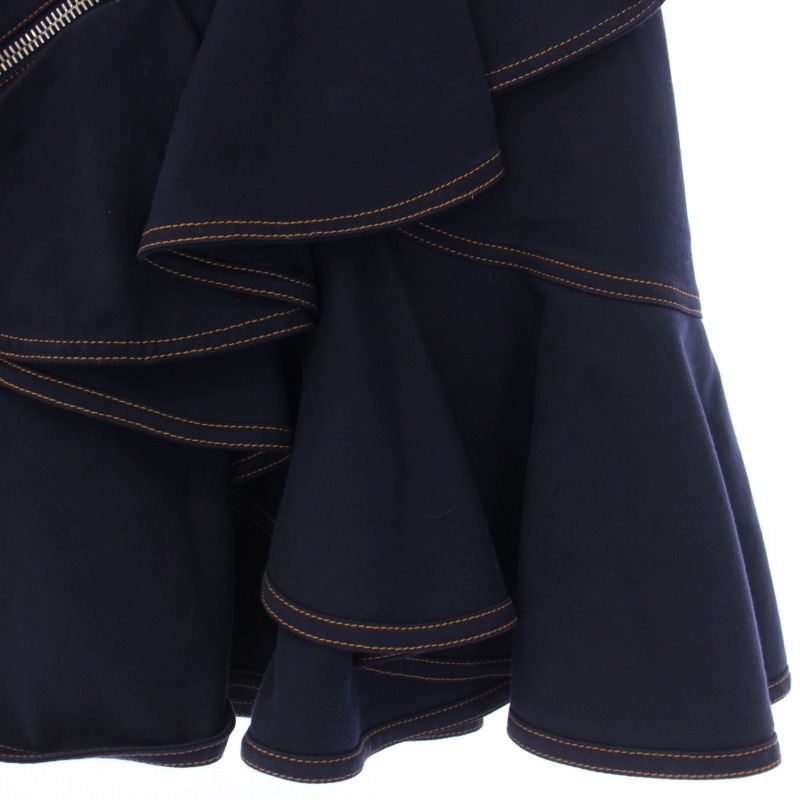 ジバンシィ GIVENCHY ジップ フリル フレアスカート ひざ丈 36 S 紺  