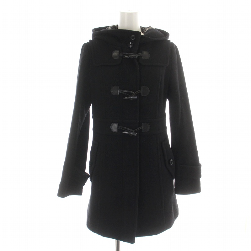 バーバリー　ダッフルコート　ロング 黒　ノバチェック トグル　38　フード バーバリーブルーレーベル BURBERRY BLUE LABEL ダッフルコート ロング