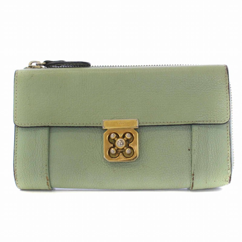 クロエ CHLOE エルシー ELSIE 長財布 L字ファスナー カーフレザー 緑 