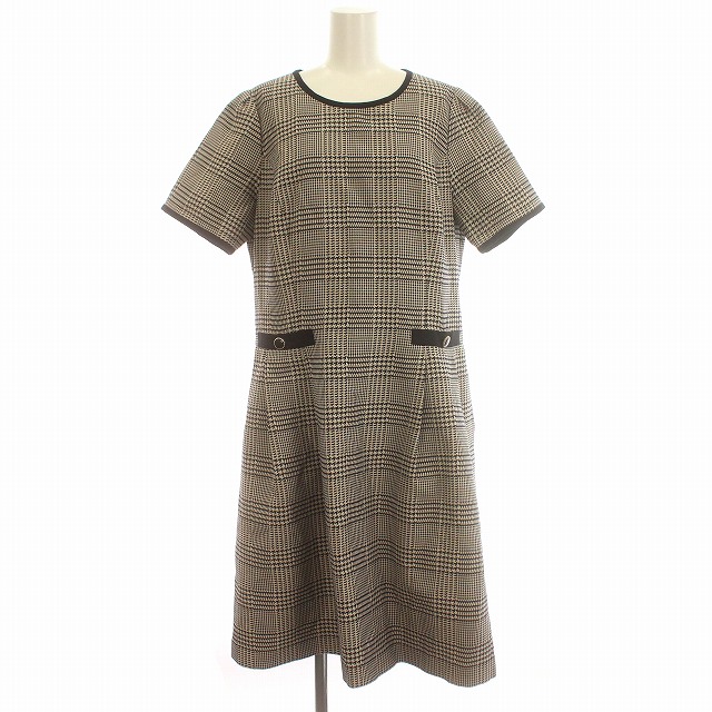 トゥービーシック TO BE CHIC ワンピース 半袖 千鳥格子 フレア ヒザ下 