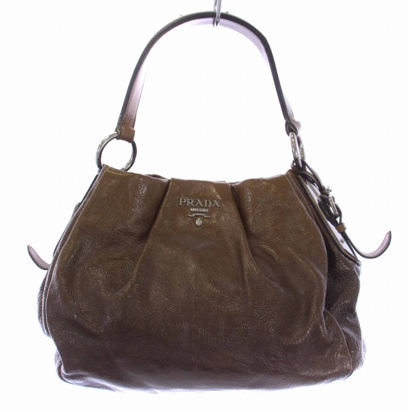 プラダ PRADA ワンショルダーバッグ パテントレザー 茶 ブラウン /BM 