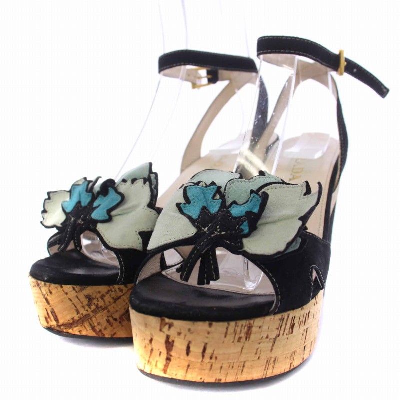 プラダ PRADA サンダル ストラップ チャンキーヒール スエード