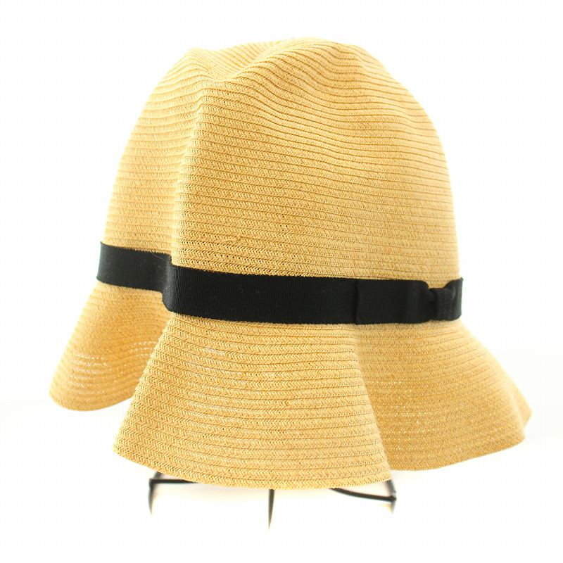 ストローハット バケットハット ベージュ×オレンジ系 ラフィア サイズ