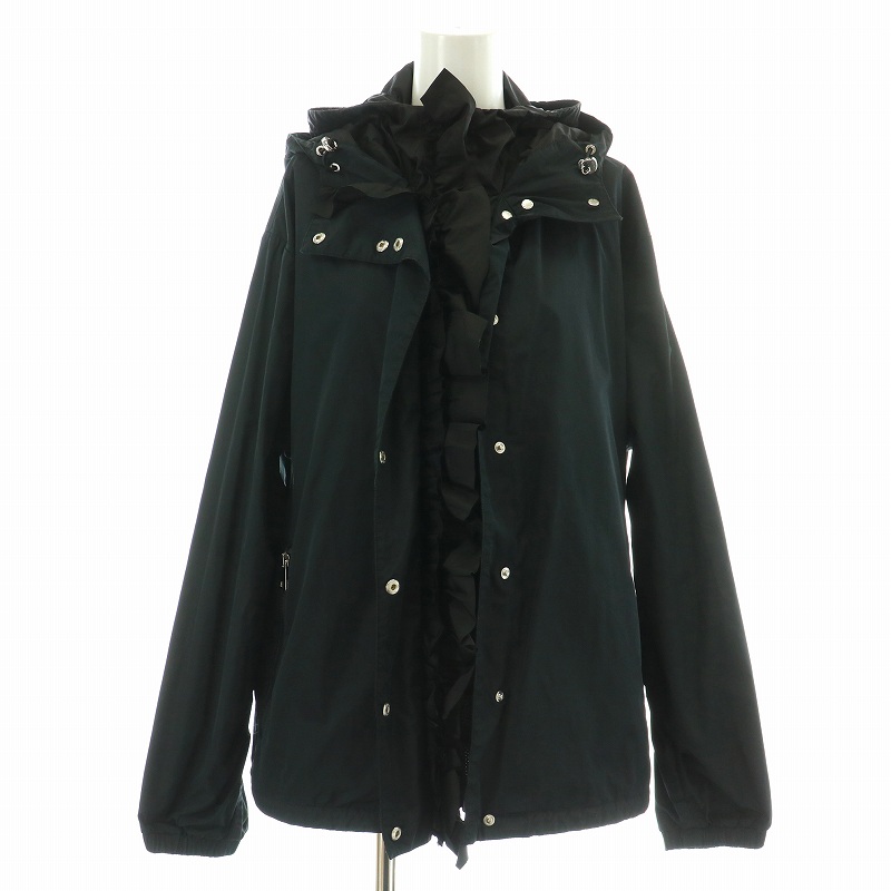 MONCLER 襟フリル付き ブラックジャケット MONCLER ブラック フリルジャケット パーカー