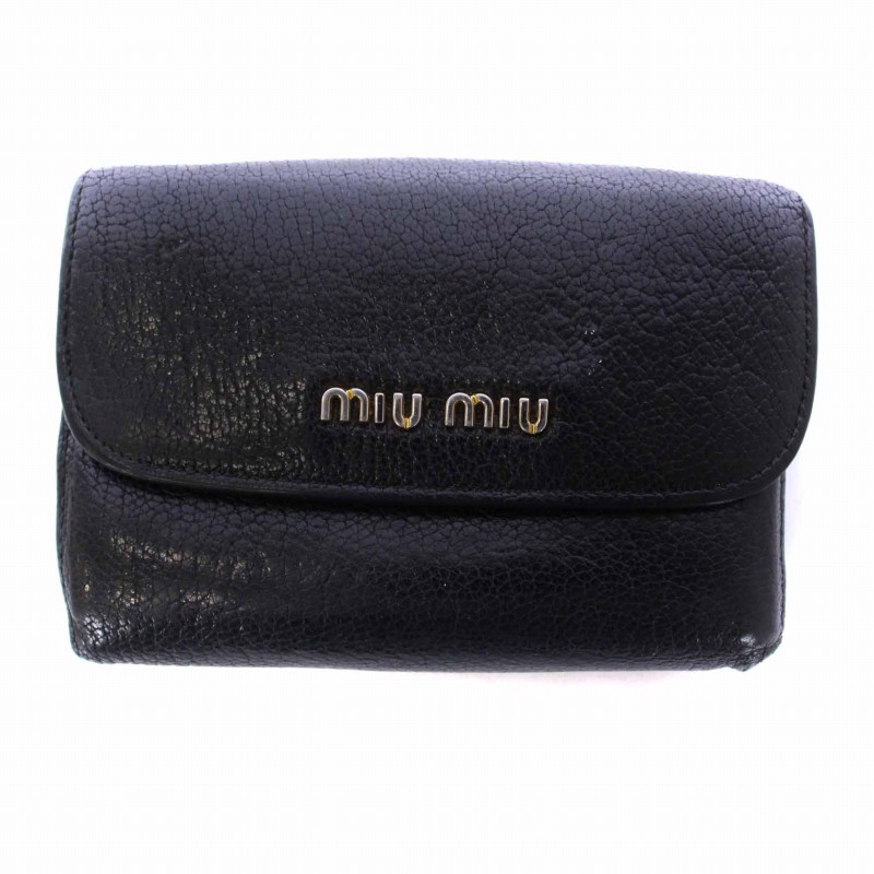 ミュウミュウ miumiu 財布 二つ折り レザー 黒 ブラック /BM □OH  