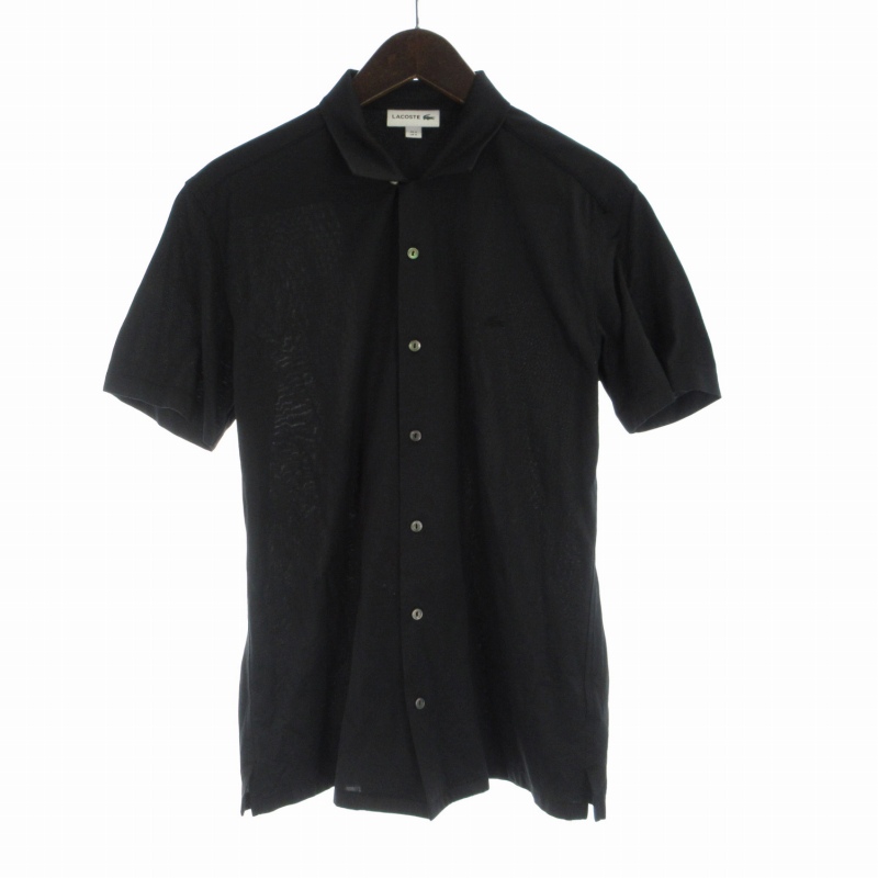 L★美品★LACOSTE★オープンカラーシャツ★ブラック★COOLMAX★半袖 セール】 コットンバックサテンオープンカラーシャツ （シャツ
