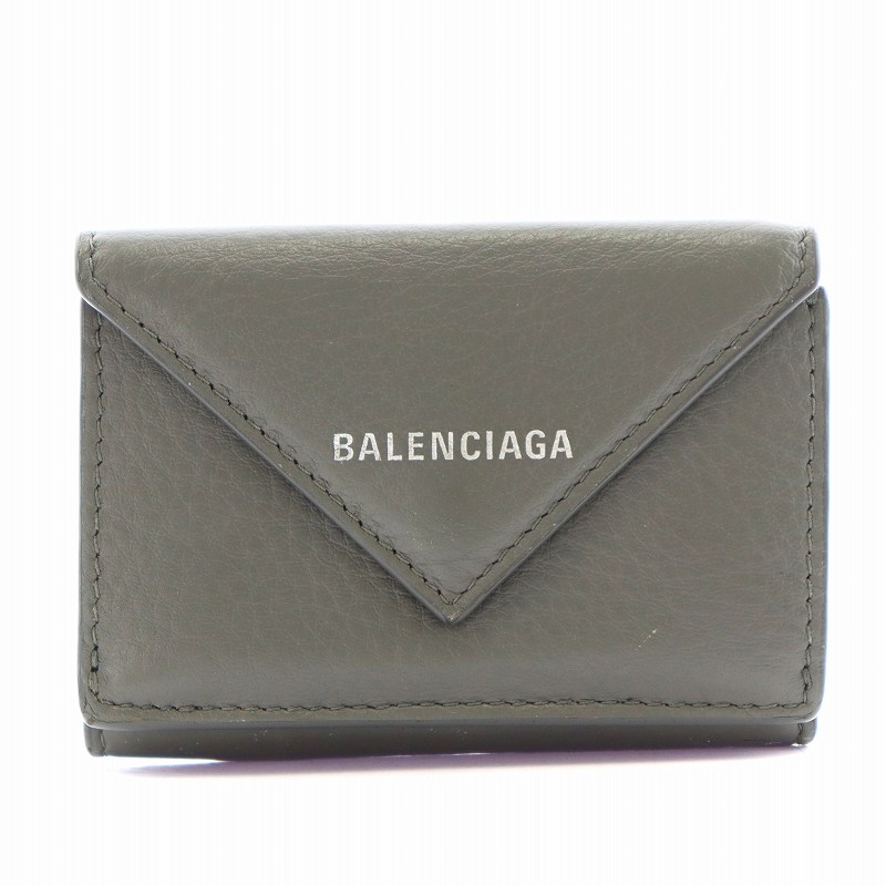 美品 バレンシアガ 三つ折りグレー BALENCIAGA ペーパーミニウォレット 美品✨バレンシアガ レザー ペーパーミニウォレット三つ折り