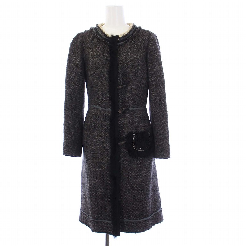 プラダ PRADA ツイード ノーカラーコート アウター ロング トグル