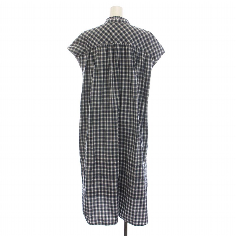 ヨリ yori シャツ ワンピース ロング チェック 半袖 F 青 ブルー 緑  