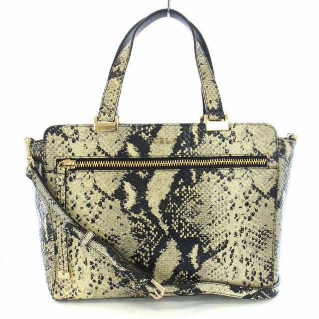 極美品✨FURLA フルラ ハンドバッグ スモール パイソン型押しレザー Brandol / FURLA フルラ ショルダーバッグ レザー 2way